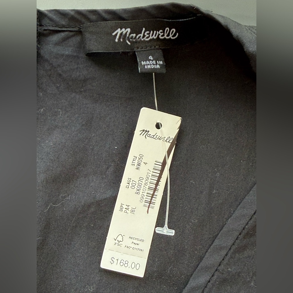 Madewell Black Yana Mid Weight Poplin V-Neck Midi Dress 4 NWT - Picture 5 of 8
